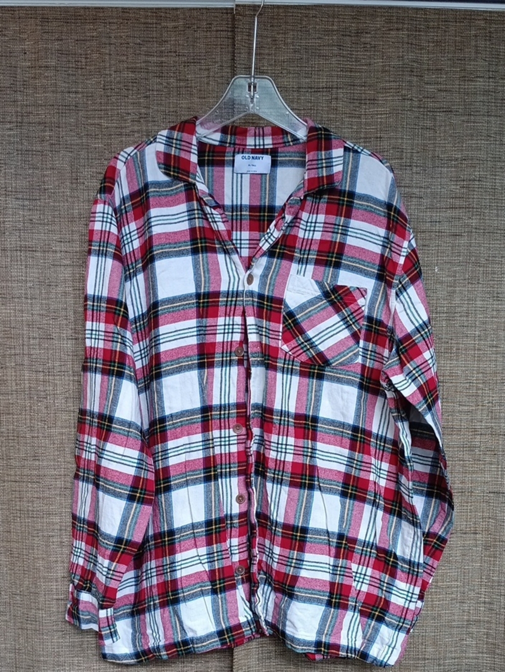 Old Navy Men Red White Black Plaid Button-Front Shirt